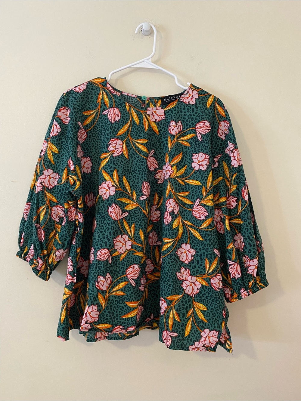 Eloquii Cotton Teal Green Floral Blouse with Pink plus size 14